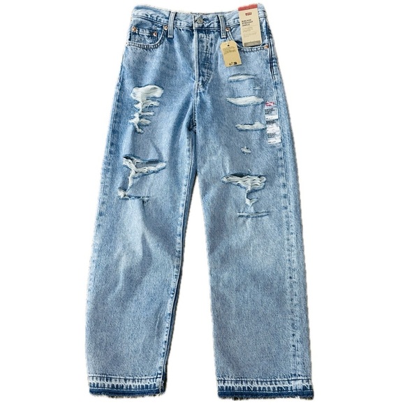 👖💙 LEVI’S Ribcage Straight Ankle Jeans | Sz 26 x 27 | Distressed Light Wash NWT - Picture 1 of 9